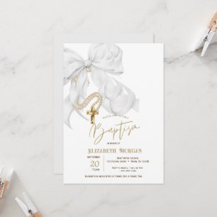 Aquarell Weiße Schleife Perlen Kreuz Taufe Einladung