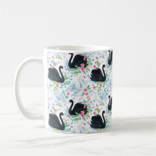 Aquarell weiße und schwarze Schwan See nahtloses M Kaffeetasse