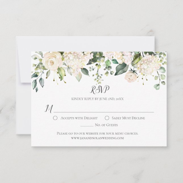 Aquarell Weißer Hydrangeasand Rose Grüne UAWG RSVP Karte (Vorderseite)