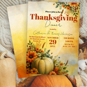 Aquarell Weißer Kürbis Thanksgiving-Dinner Einladung