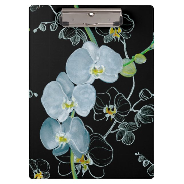 Aquarell-weißes Orchideen-Muster Klemmbrett (Vorderseite)