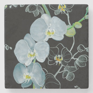Aquarell-weißes Orchideen-Muster Steinuntersetzer