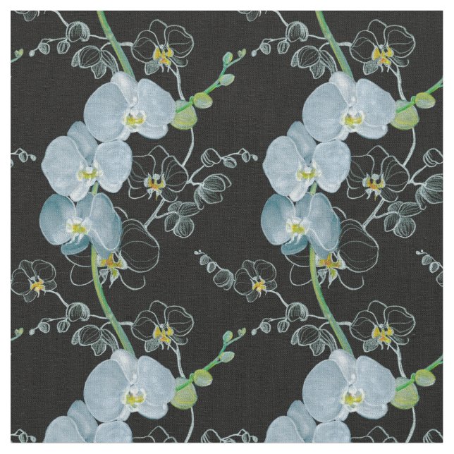 Aquarell-weißes Orchideen-Muster Stoff (Nahaufnahme)