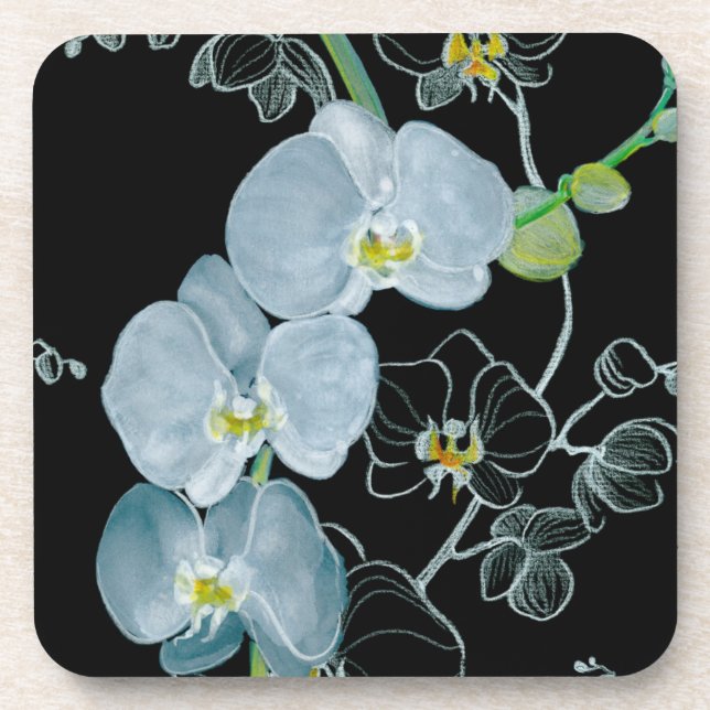 Aquarell-weißes Orchideen-Muster Untersetzer (Vorderseite)