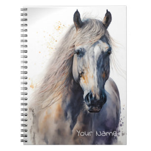 Aquarell Weißes Pferd Individuelles Notizbuch Notizblock