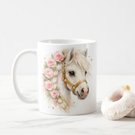 Aquarell Weißes Pferd Keramikbecher mit Rosen-Flec Kaffeetasse