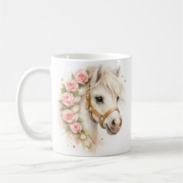 Aquarell Weißes Pferd Keramikbecher mit Rosen-Flec Kaffeetasse