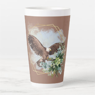 Aquarell-Weißkopfseeadler gerahmter Blumenstrauß Milchtasse