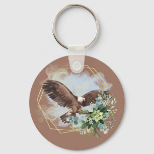 Aquarell Weißkopfseeadler gerahmter Blumenstrauß   Schlüsselanhänger
