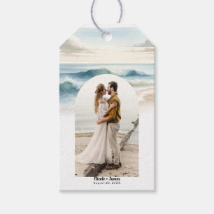 Aquarell-Wellen Strand Küstenfoto Hochzeit Geschenkanhänger