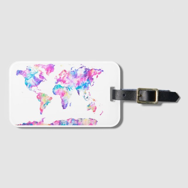 Aquarell-Weltkarte-Gepäckanhänger Gepäckanhänger (Vorderseite (Horizontal))