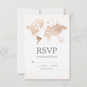 Aquarell Weltkarte Hochzeits RSVP Karte
