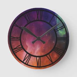 Aquarell Weltraum Orange Blau Universum Stern Nebe Runde Wanduhr