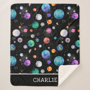 Aquarell Weltraumplaneten Personalisierte Galaxie Sherpadecke