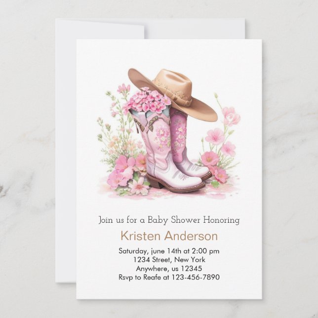 Aquarell Western Adventure Cowgirl Babydusche Einladung (Vorderseite)