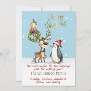 Aquarell Whimsical Rentiere Pinguin Weihnachten