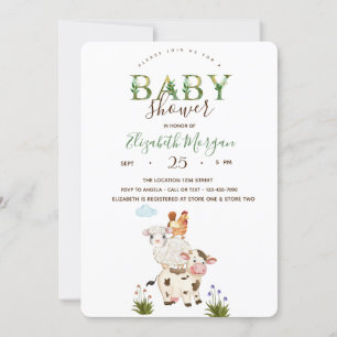 Aquarell-whimsikalische Bauernhoftiere-Baby-Party Einladung