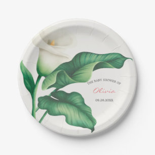 Aquarell White Lilly Baby Dusche Pappteller