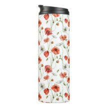 Aquarell-Wiesen-Mohn und weiße Wildblumen 
