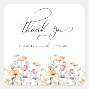Aquarell-Wiesen-Wildblumen-Dankeschön-Hochzeit Quadratischer Aufkleber