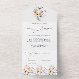 Aquarell-Wiesen-Wildblumen-Einfache Hochzeit All In One Einladung