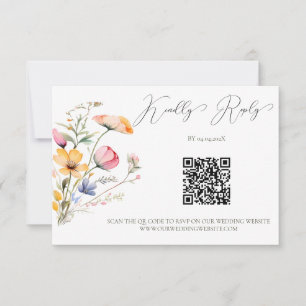 Aquarell-Wiesen-Wildblumen-Hochzeit QR-Code RSVP Karte