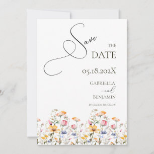Aquarell-Wiesen-Wildblumen-Hochzeit Save the Date Einladung