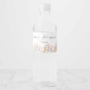 Aquarell-Wiesen-Wildblumen-Klassische Hochzeit Wasserflaschenetikett