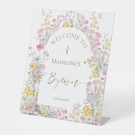 Aquarell-Wiesenblumen Taufe Willkommen Sockelschild