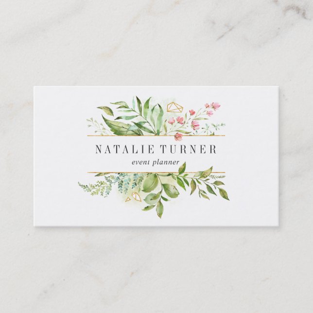 Aquarell Wild florale Green Foliage Business Card Visitenkarte (Vorderseite)