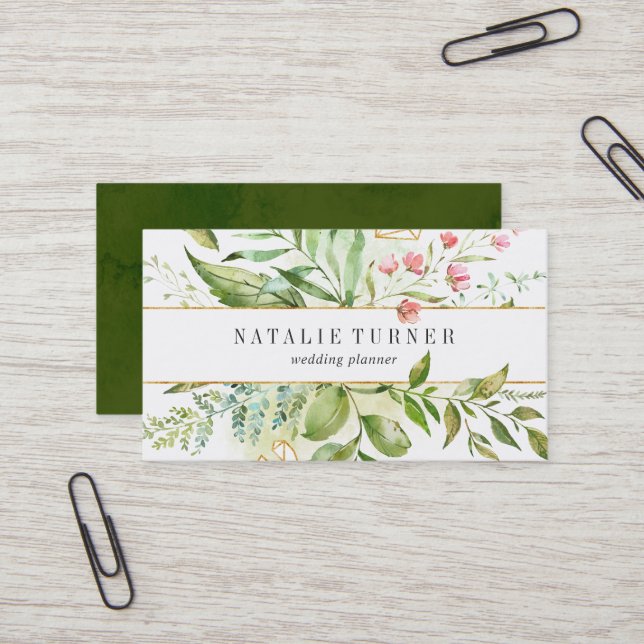 Aquarell Wild florale Green Foliage Business Card Visitenkarte (Vorderseite/Rückseite Beispiel)