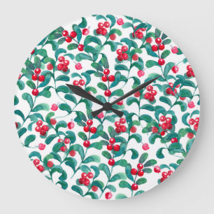 Aquarell-Wildbeeren, nahtloses Muster. Große Wanduhr