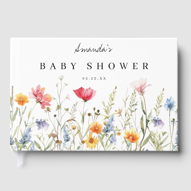 Aquarell Wildblume Babydusche Gästebuch (Vorderseite)