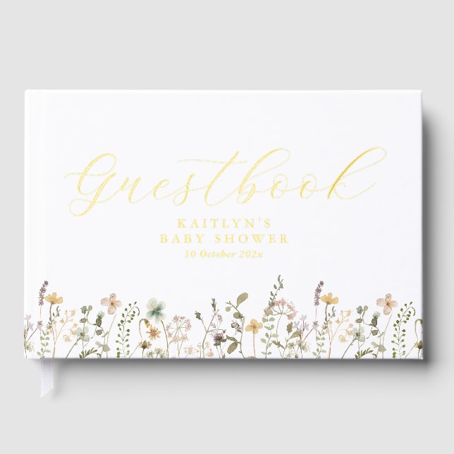 Aquarell Wildblume Babydusche Gästebuch (Vorderseite)