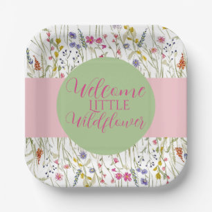 Aquarell Wildblume Babydusche Pappteller