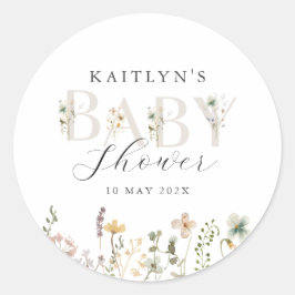 Aquarell Wildblume Babydusche Runder Aufkleber