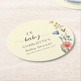 Aquarell Wildblume Babydusche Runder Pappuntersetzer