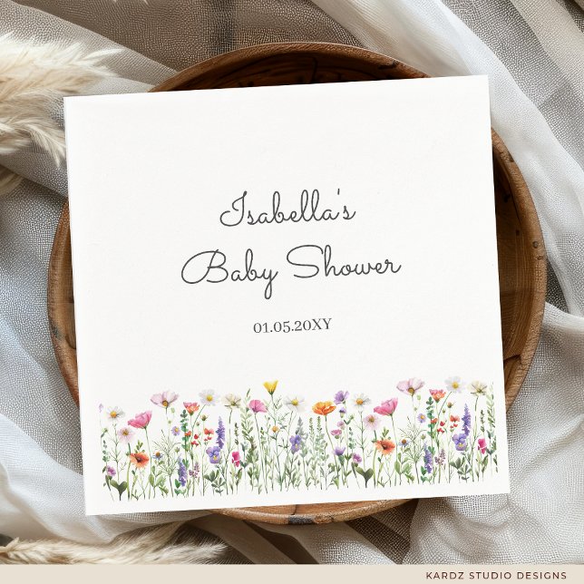 Aquarell Wildblume Babydusche Serviette (Standard Cocktail style is shown, personalize your baby shower napkins before checkout.)