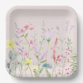 Aquarell Wildblume Floral Baby Dusche Pappteller