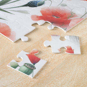 Aquarell-Wildblume Mohn Gänseblümchen  Puzzle