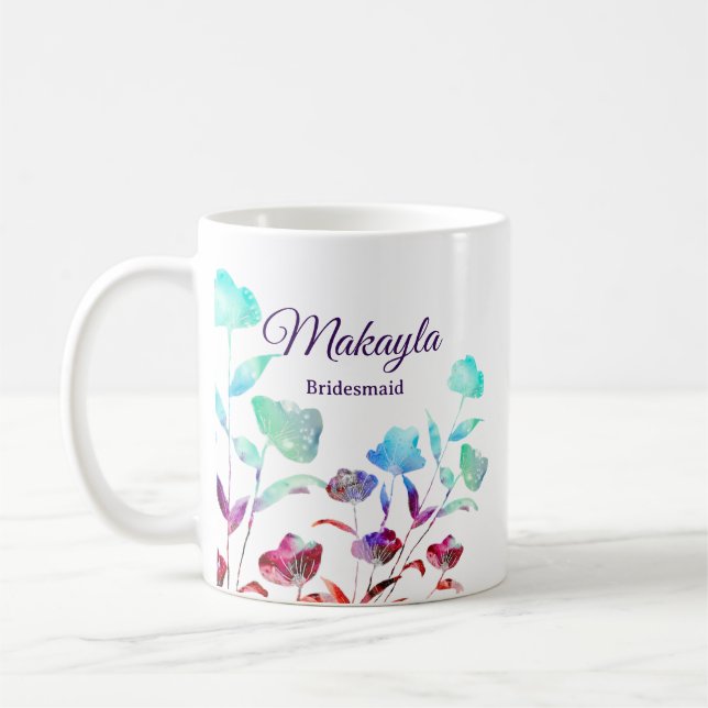 Aquarell Wildblume Personalisiert Bridesmaid Gesch Kaffeetasse (Links)