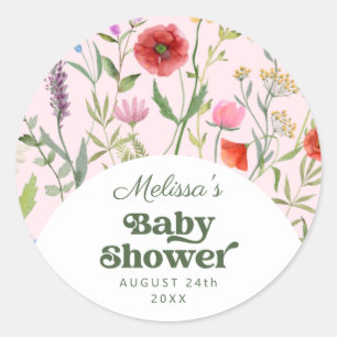 Aquarell Wildblume Rosa Kinderdusche Runder Aufkleber
