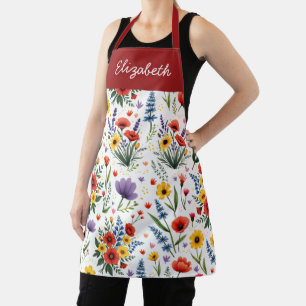 Aquarell-Wildblume Rot Gelb Blau Benutzerdefiniert Schürze