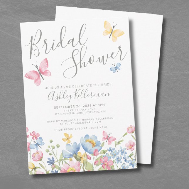 Aquarell-Wildblume Schmetterling-Brautparty Einladung (Watercolor Wildflower Butterfly Bridal Shower Invitation)