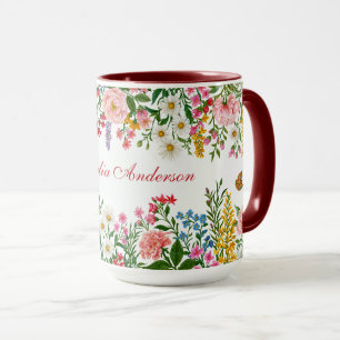 Aquarell-Wildblume Weiß mit individuellem Namen Tasse