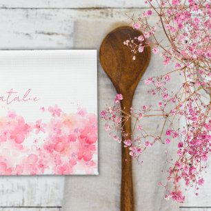 Aquarell-Wildblume weißer Name  Geschirrtuch