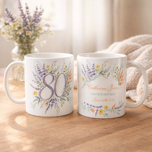 Aquarell-Wildblumen 80. Geburtstag Personalisiert Kaffeetasse