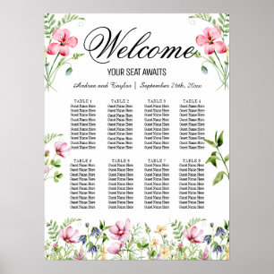 Aquarell-Wildblumen 8 Tische Hochzeitssitze Poster