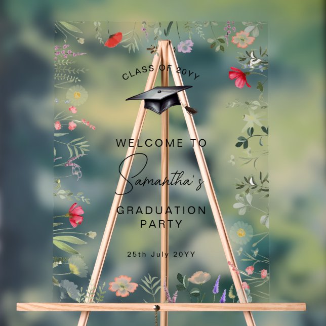 Aquarell-Wildblumen Abschluss Begrüßungszeichen Acrylschild (Neutral)