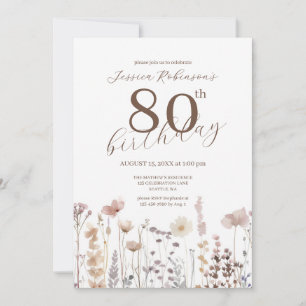 Aquarell-Wildblumen Achtzigster Geburtstag Einladung